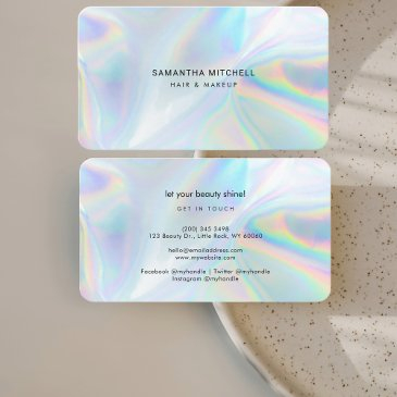 elegant minimalist holographic hair makeup business invitations