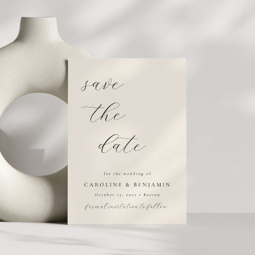 elegant minimalist ivory cream calligraphy wedding save the date