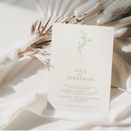 Small Elegant Minimalist Ivory & Olive Floral Wedding Invitation Front View
