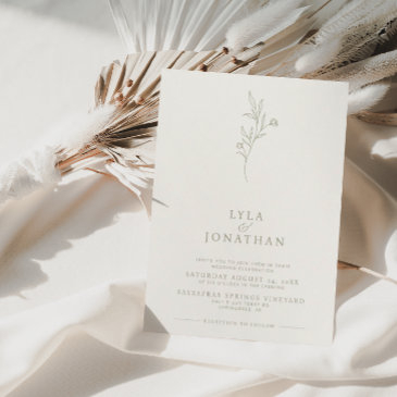 elegant minimalist ivory & olive floral wedding invitation