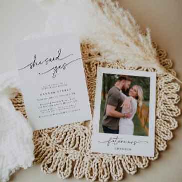 elegant minimalist "she said yes" bridal shower invitation