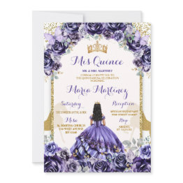 Small Elegant Mis Quince Purple & Butterfly Flowers Invitation Front View