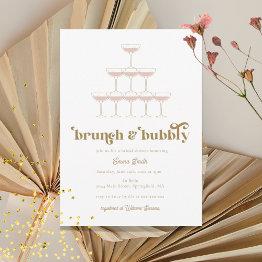 Small Elegant Mod Champagne Retro Bridal Shower Invitation Front View