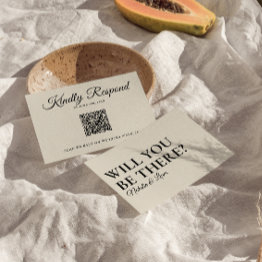 Small Elegant Modern Black & White Retro Qr Code Wedding Rsvp Invitations Front View