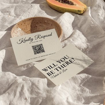 elegant modern black & white retro qr code wedding rsvp invitations