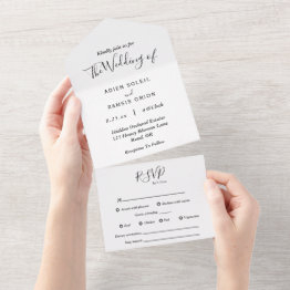 Small Elegant Modern Complete Rsvp Wedding All In One Invitation Front View