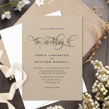 elegant modern kraft rustic, calligraphy wedding invitation