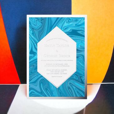 elegant modern pastel blue abstract wedding silver foil invitation