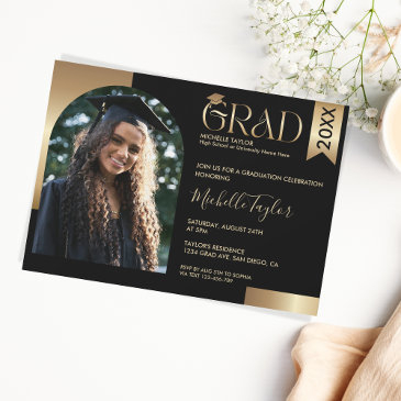 elegant modern stylish photo high school graduate invitation