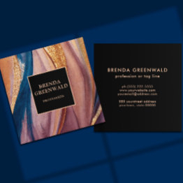Small Elegant Modern Terracotta Blue Glitter Gold Square Business Invitations Front View