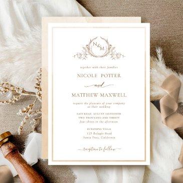 elegant monogram beige cream watercolor wedding in invitation