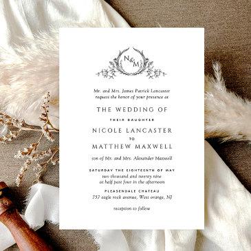 elegant monogram formal wedding invitation