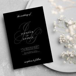 Small Elegant Monogram Initials Romantic White Wedding Invitation Front View