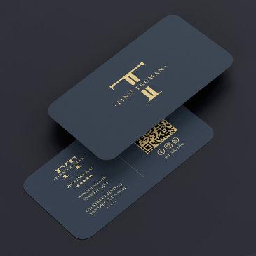 elegant monogram logo f t modern dark blue grey business invitations