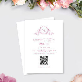 Small Elegant Monogram Mauve Pink Qr Code Wedding Rsvp Enclosure Invitations Front View