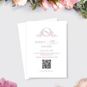 elegant monogram mauve pink qr code wedding rsvp enclosure invitations