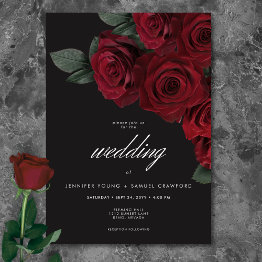 Small Elegant Moody Blood Red Roses Floral Wedding Invitation Front View