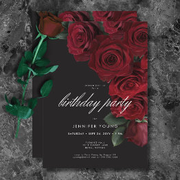 Small Elegant Moody Blood Roses Floral Birthday Invitation Front View