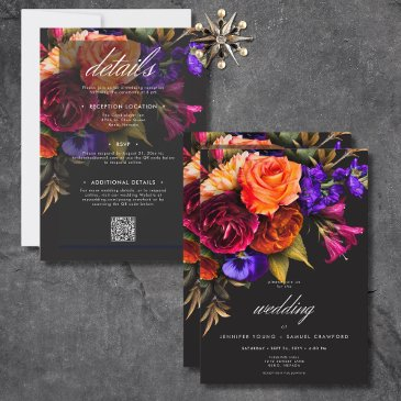 elegant moody vibrant harvest floral all in one invitation