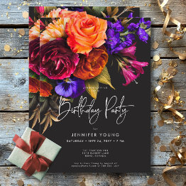Small Elegant Moody Vibrant Harvest Floral Birthday Invitation Front View