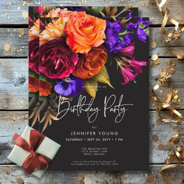 elegant moody vibrant harvest floral birthday invitation