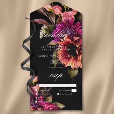 elegant moody vibrant sunset floral dinner all in one invitation