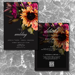 Small Elegant Moody Vibrant Sunset Floral Two Sided Invitation Front View