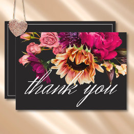 Small Elegant Moody Vibrant Sunset Floral Wedding Thank You Invitations Front View