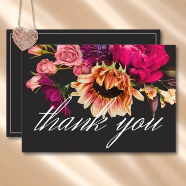elegant moody vibrant sunset floral wedding thank you invitations
