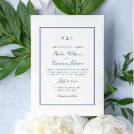 Small Elegant Nautical Navy Blue Anchor Wedding Invitation Front View