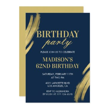 elegant navy blue 62nd birthday party invitations