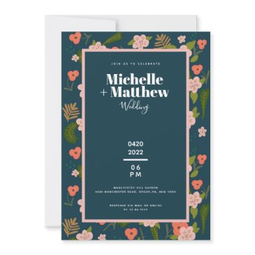 elegant navy blue floral patch invitation