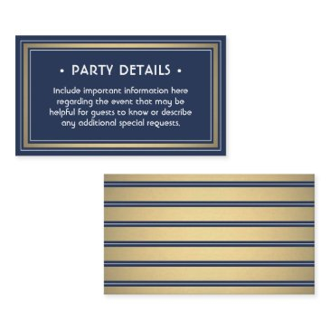 elegant navy blue, white & gold faux foil details enclosure invitations