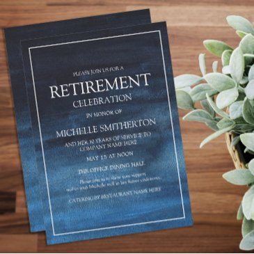 elegant navy blue white retirement party invitation