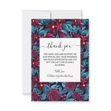 elegant navy burgundy christmas floral watercolor thank you invitations