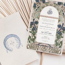 Small Elegant Navy Sapphire Cream Islamic Wedding Invitation Front View