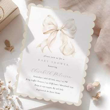 elegant neutral bow baby shower invitation