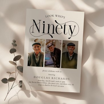 elegant ninety 3 photo collage 90th birthday invitation