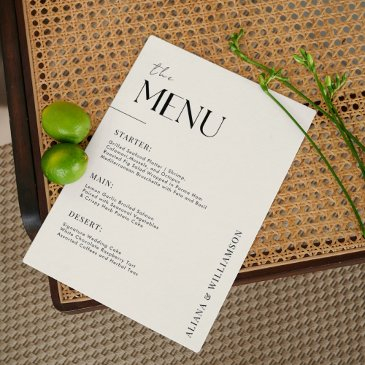 elegant old money black minimal wedding table  menu