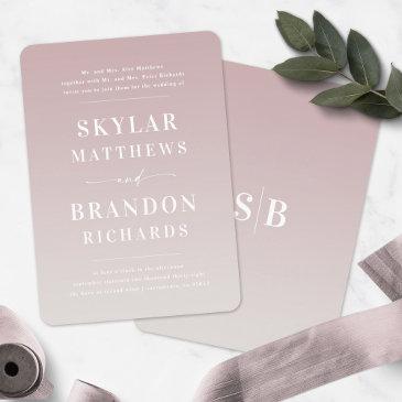 elegant ombre mauve & ivory semi formal wedding invitation