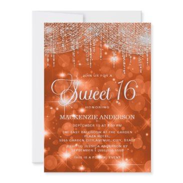 elegant orange string lights bokeh sweet 16 invitation