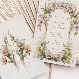 Small Elegant Orchid Art Nouveau Wedding Invitation Front View
