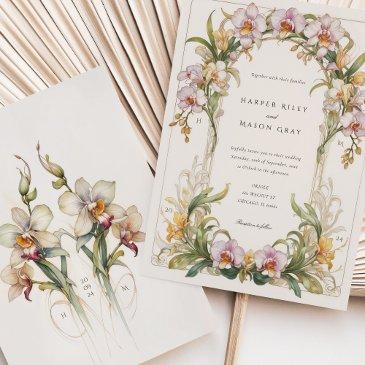 elegant orchid art nouveau wedding invitation