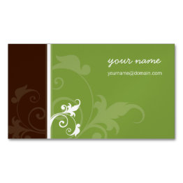 Small Elegant Organic Simple Foliage Verve Brown Green Magnetic Business Invitations Front View