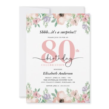 elegant pastel floral surprise 80th birthday party invitation