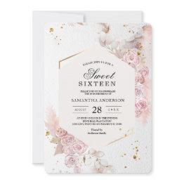 Small Elegant Pastel Pink Floral Frame Fancy Invitation Front View