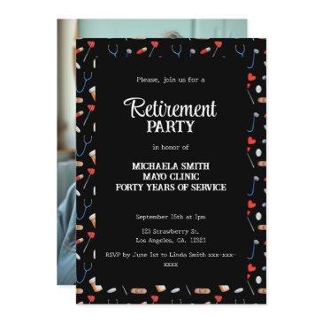 elegant pattern nurse retirement photo invitation