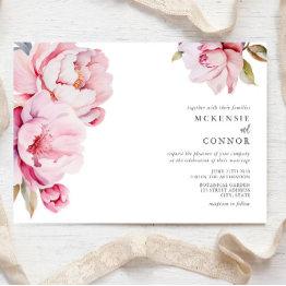 Small Elegant Peony Magnolia Pink Floral Wedding Invitation Front View
