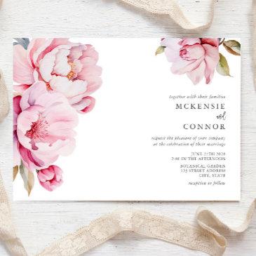 elegant peony magnolia pink floral wedding invitation