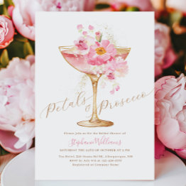 Small Elegant Petals And Prosecco Floral Bridal Shower Invitation Front View